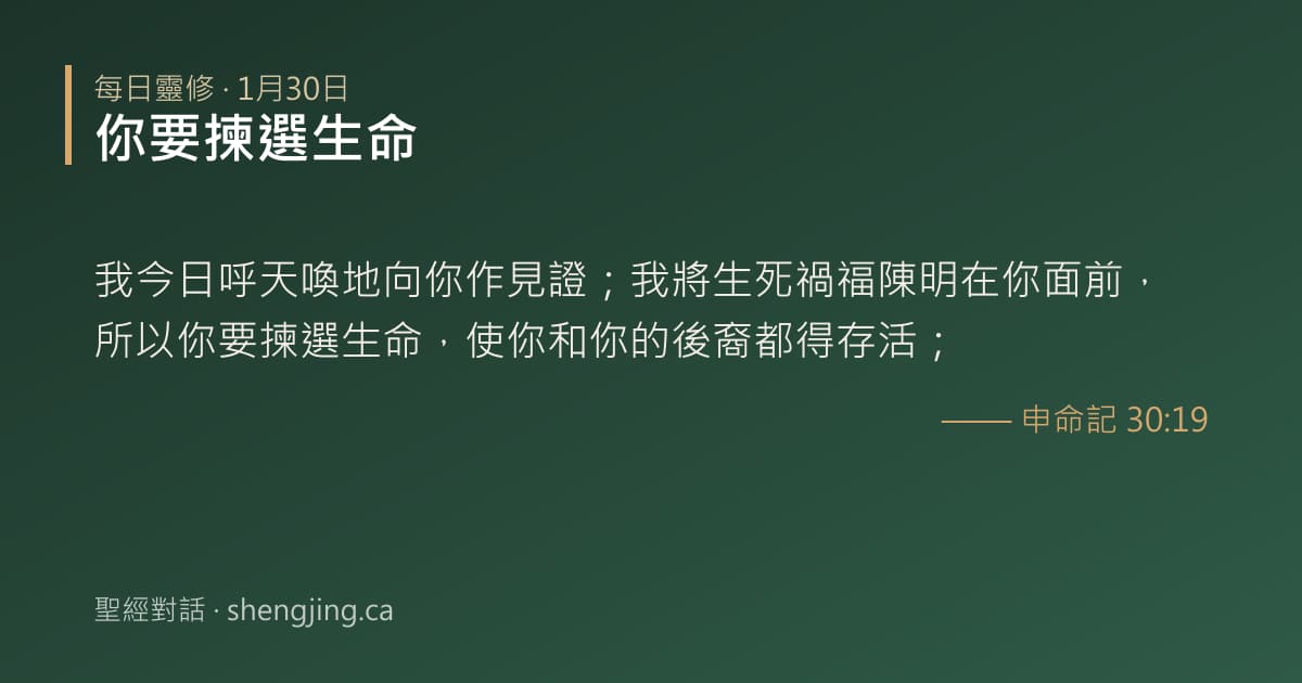 1月30日 每日靈修經文圖片:你要揀選生命(申命記 30:19)
