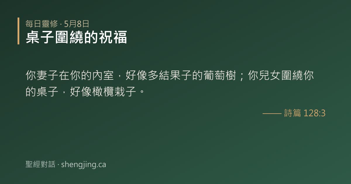 5月8日 每日靈修經文圖片:桌子圍繞的祝福(詩篇 128:3)