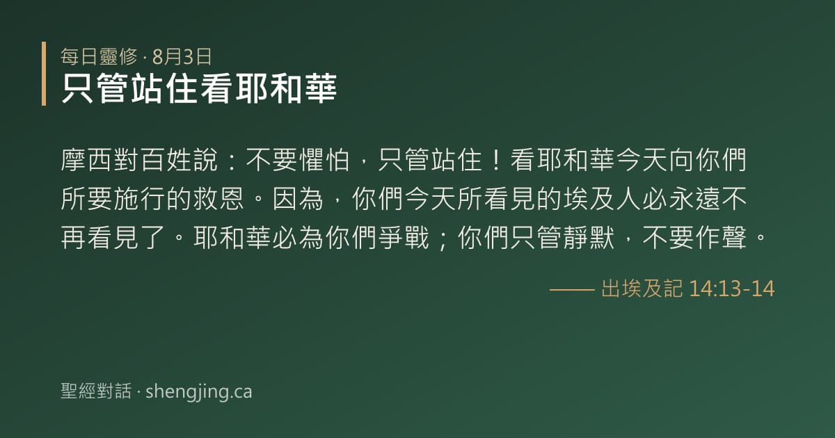 8月3日 每日靈修經文圖片:只管站住看耶和華(出埃及記 14:13-14)